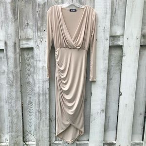 Missguided nude ruched bodycon dress